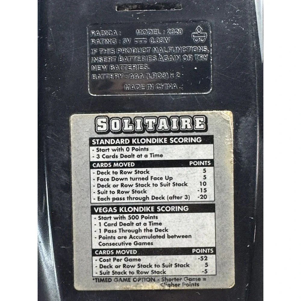 Radica Handheld Klondike Solitaire Game Model 2320 Tested A49 Card Timed Vegas